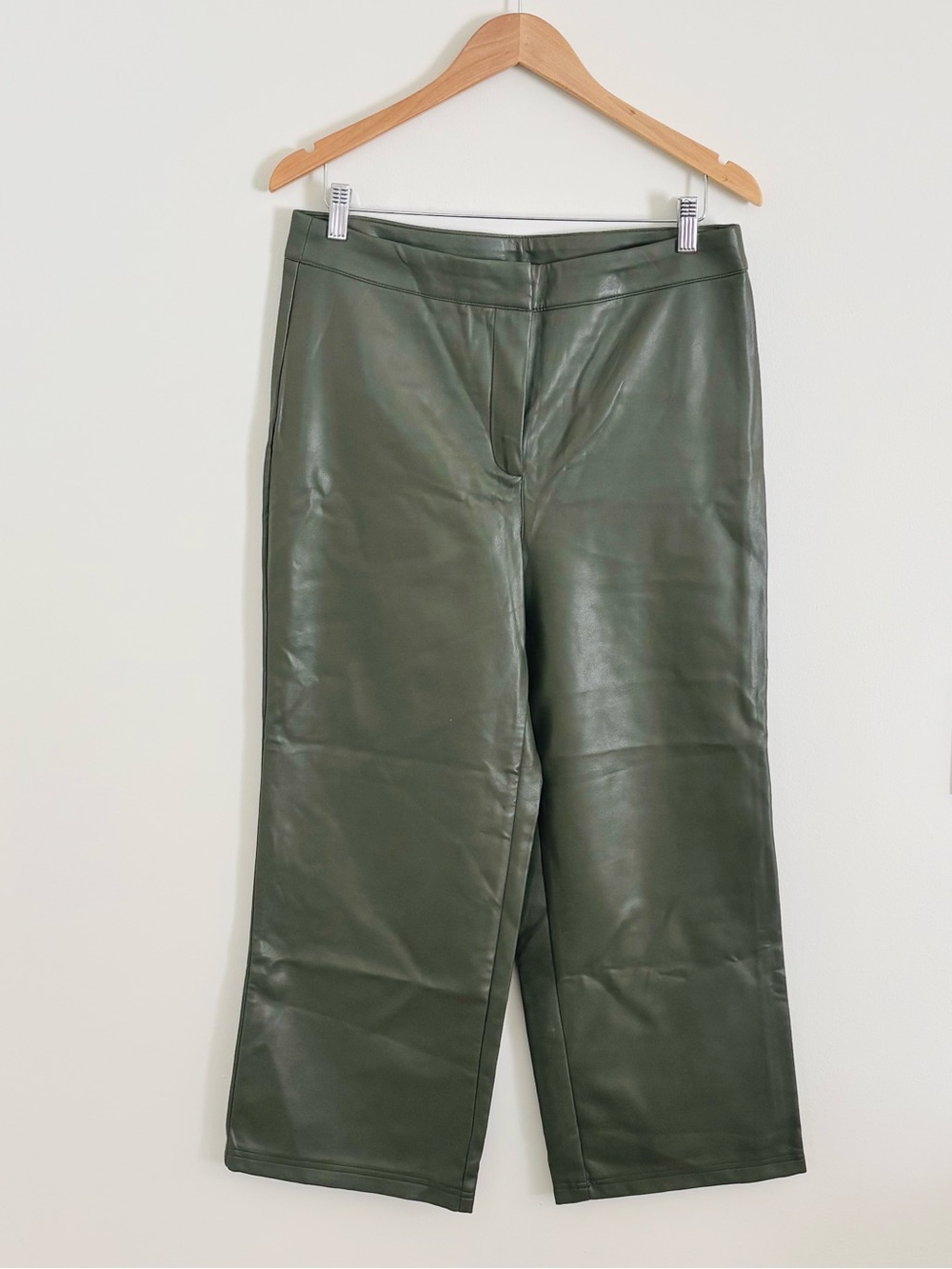 Bagatelle Collection Faux Leather Bootcut Pants in Olive Green
